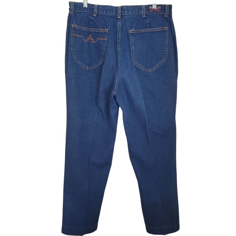 Vintage Brittania Jeans Womens 35‎ x 28 High Rise Embroidered Pocket Blue Preppy